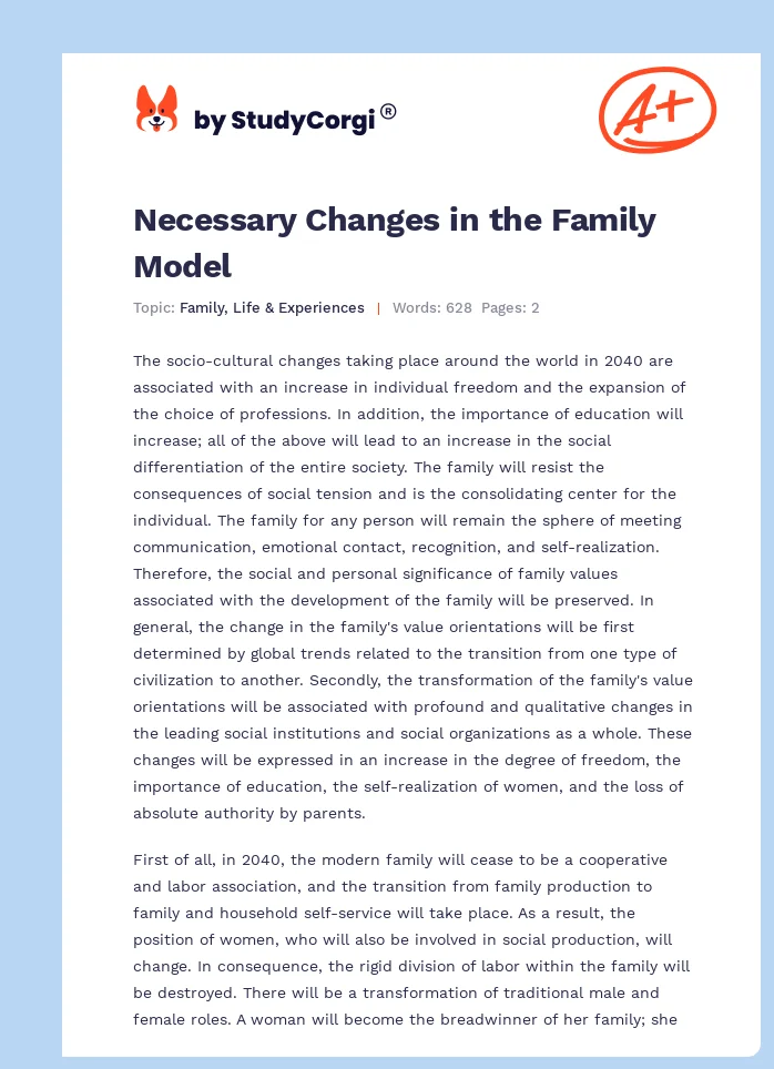 Necessary Changes in the Family Model. Page 1