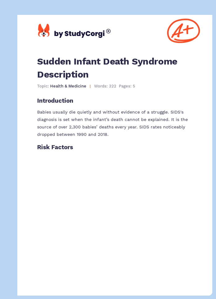 Sudden Infant Death Syndrome Description. Page 1