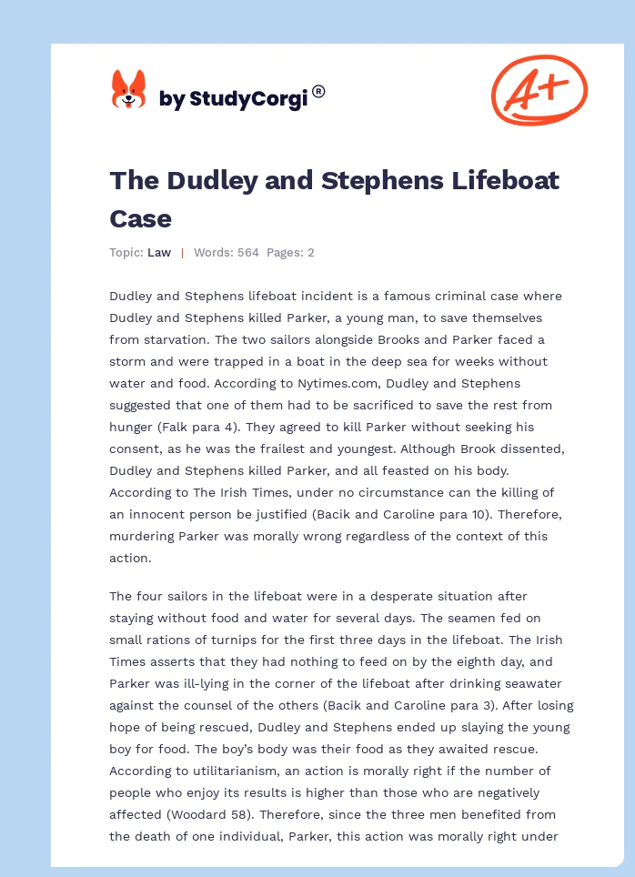 The Dudley and Stephens Lifeboat Case. Page 1