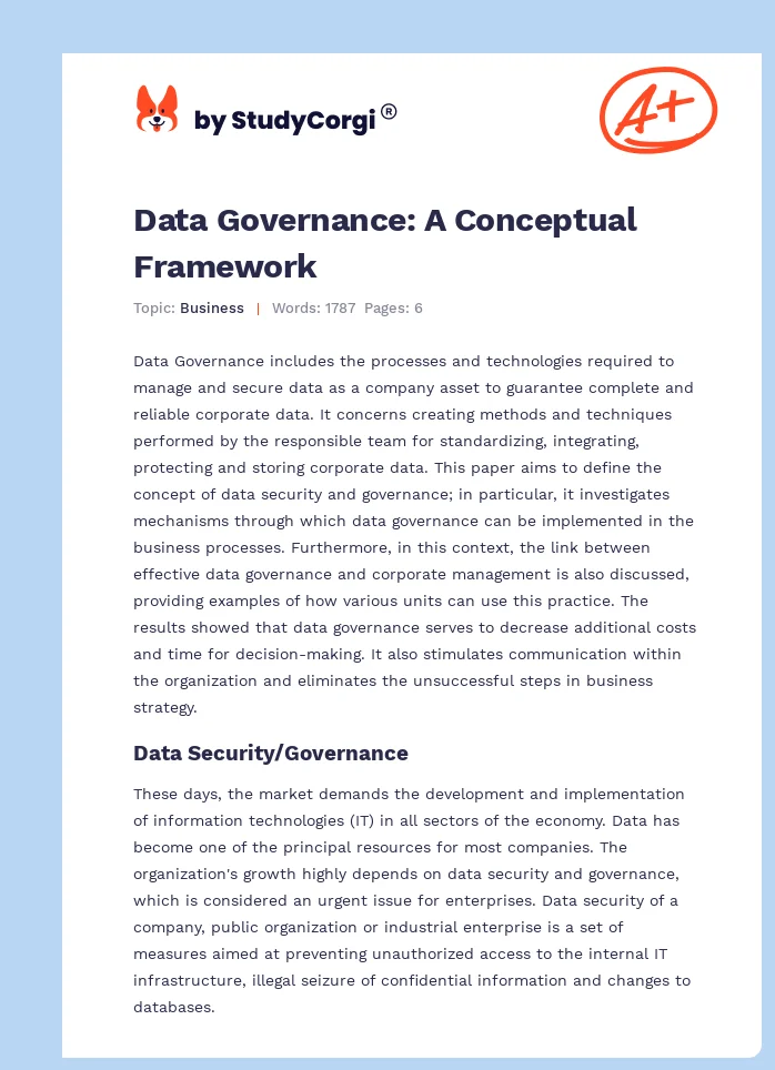 Data Governance: A Conceptual Framework. Page 1