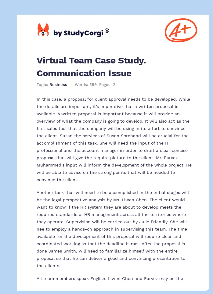 Virtual Team Case Study. Communication Issue. Page 1