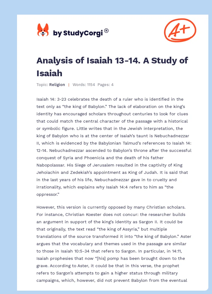 Analysis of Isaiah 13-14. A Study of Isaiah. Page 1