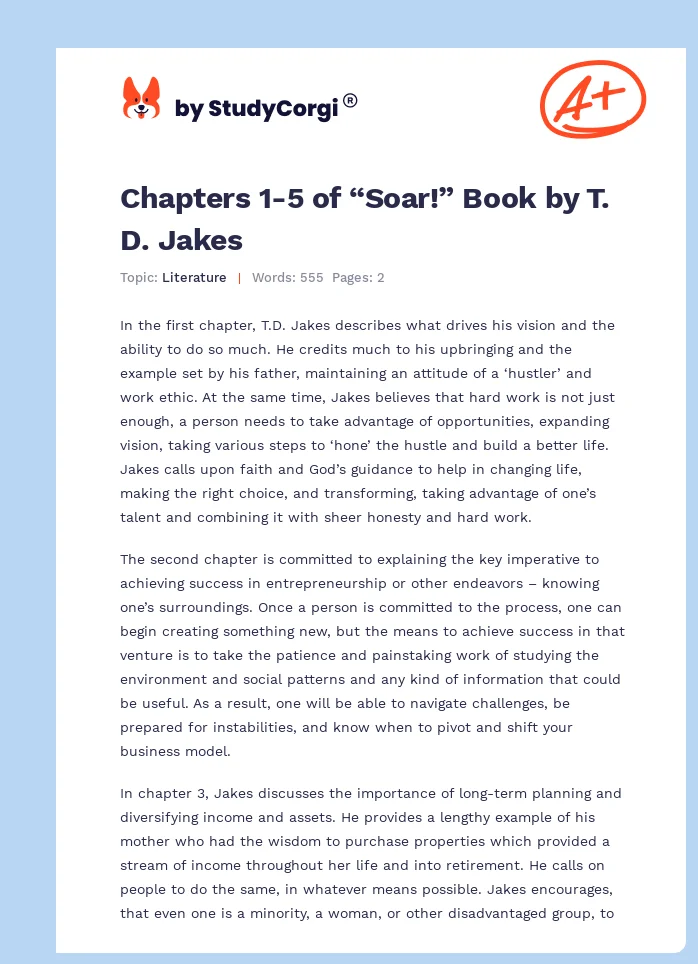Chapters 1-5 of “Soar!” Book by T. D. Jakes. Page 1