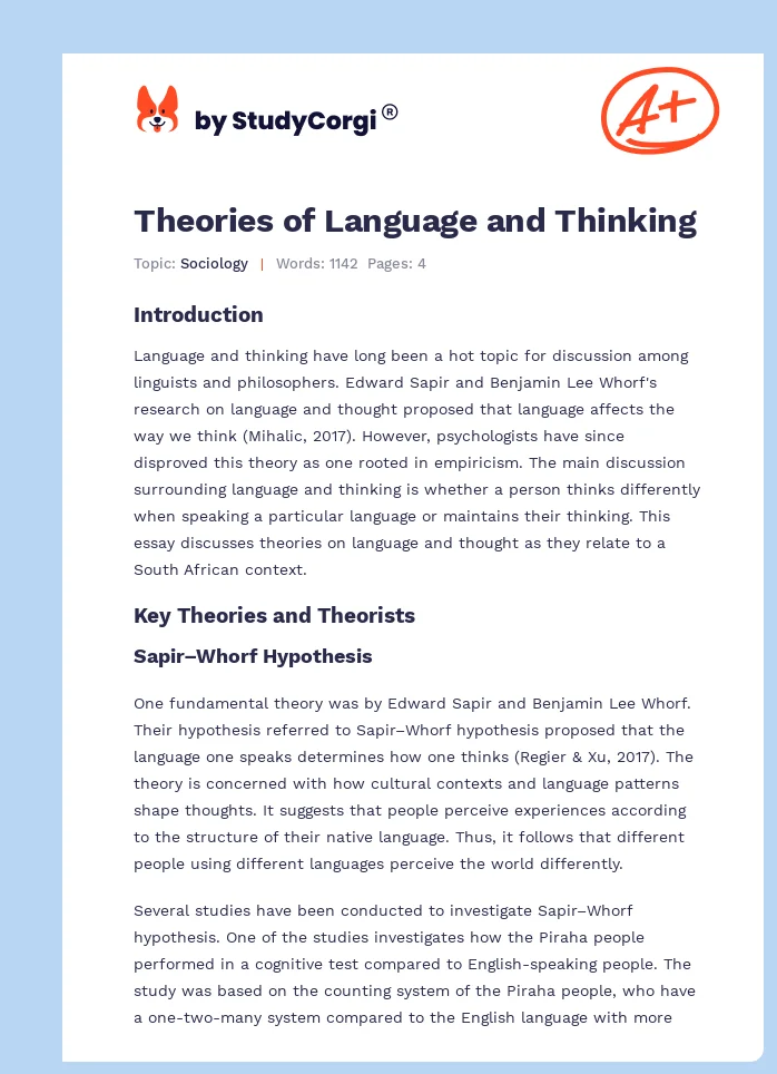 Theories of Language and Thinking. Page 1