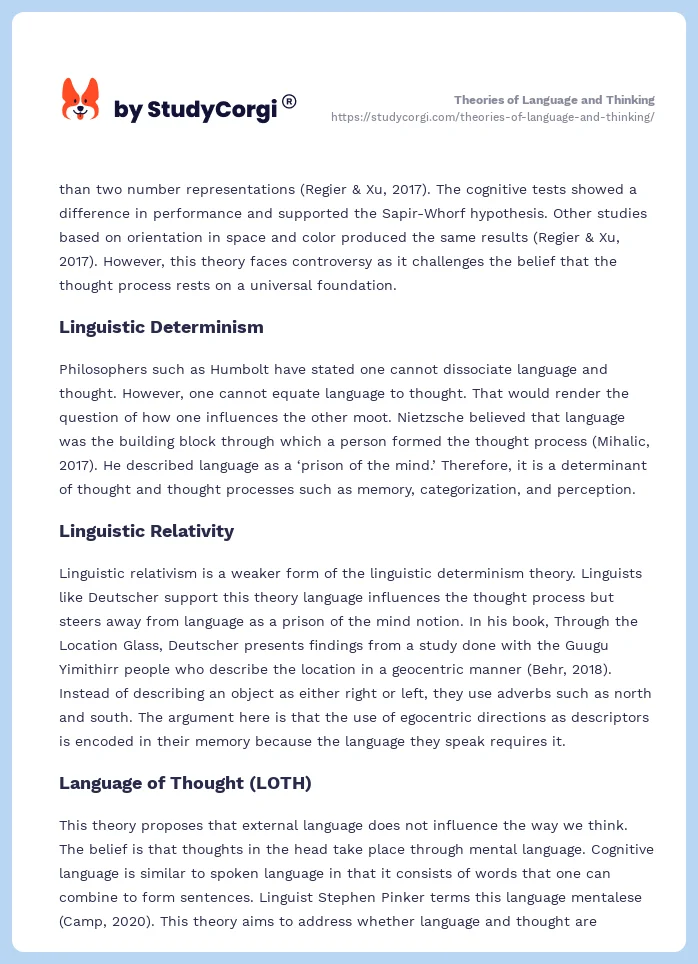 Theories of Language and Thinking. Page 2