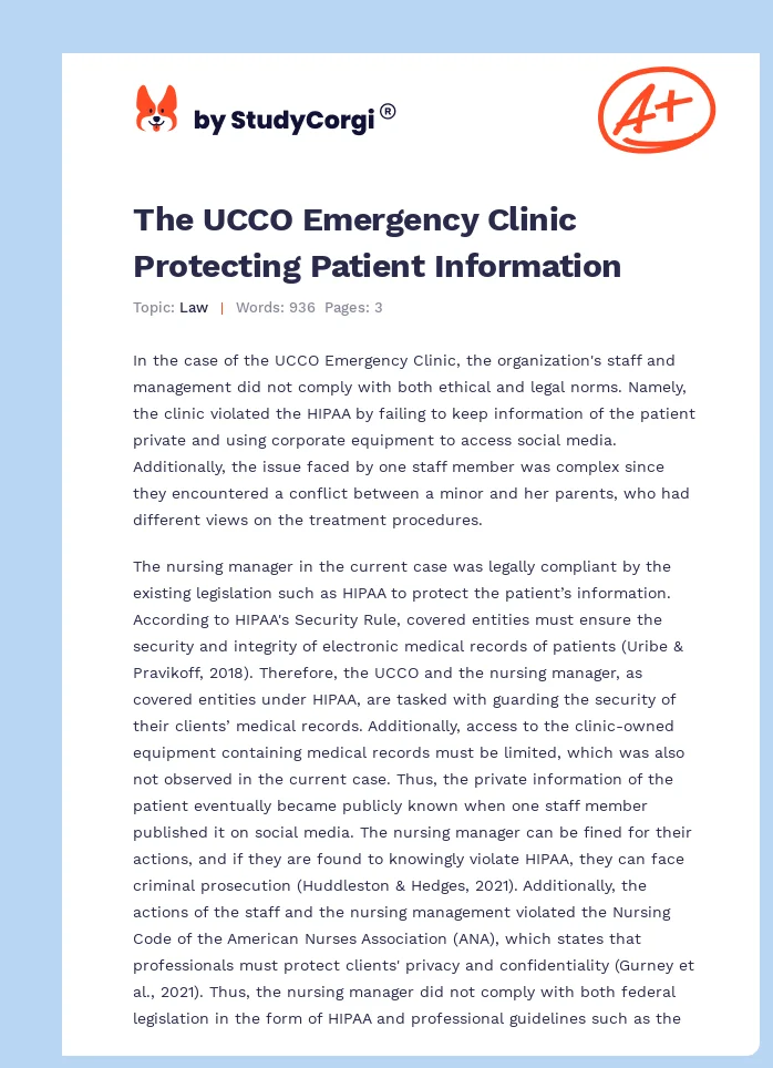 The UCCO Emergency Clinic Protecting Patient Information. Page 1