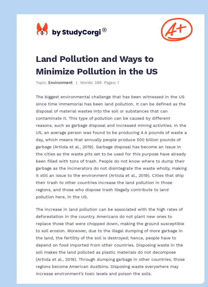 Land Pollution and Ways to Minimize Pollution in the US. Page 1