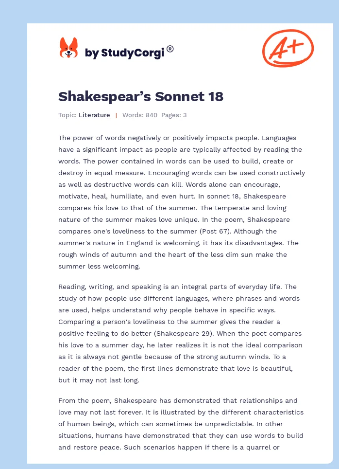 Shakespear’s Sonnet 18. Page 1