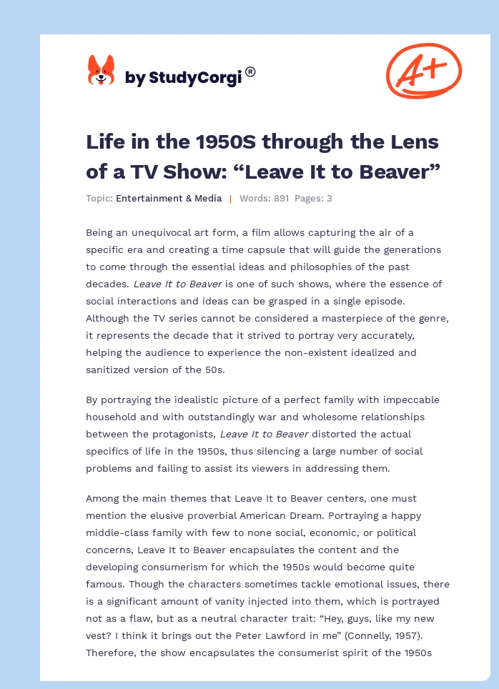 Life in the 1950S through the Lens of a TV Show: “Leave It to Beaver”. Page 1
