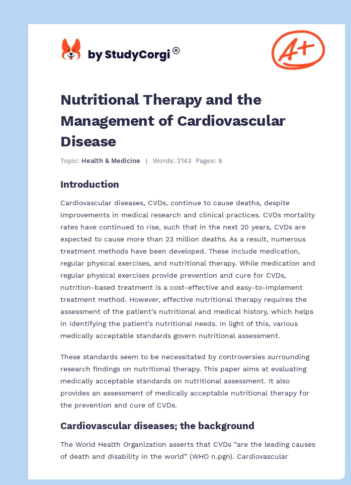 Nutritional Therapy and the Management of Cardiovascular Disease. Page 1