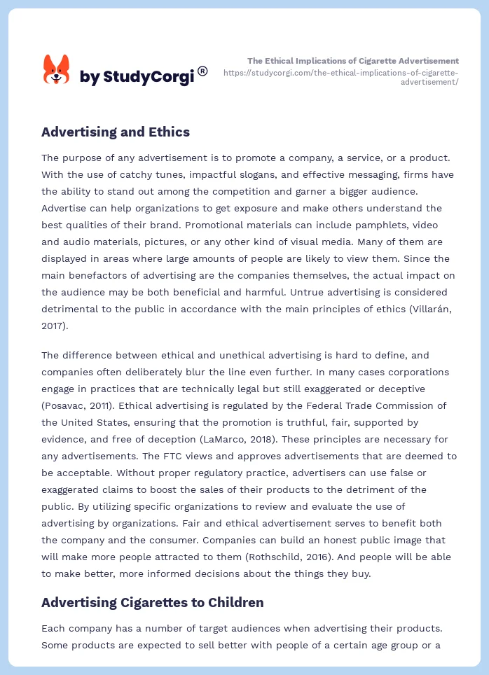The Ethical Implications of Cigarette Advertisement. Page 2