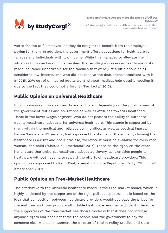 Does Healthcare Access Meet the Needs of All U.S Citizens?. Page 2