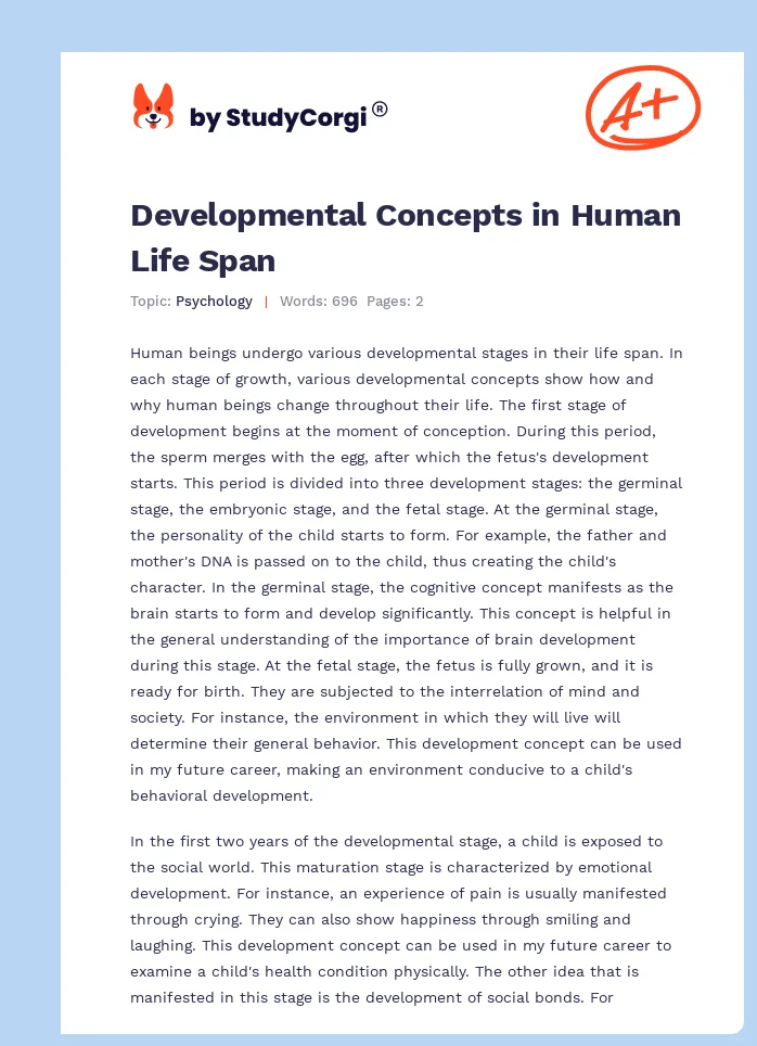 Developmental Concepts in Human Life Span. Page 1