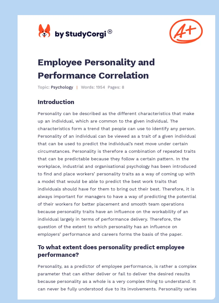 Employee Personality and Performance Correlation. Page 1