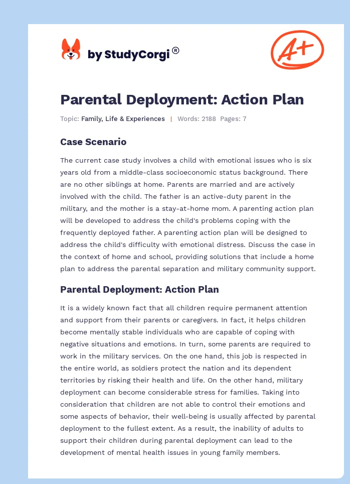 Parental Deployment: Action Plan. Page 1