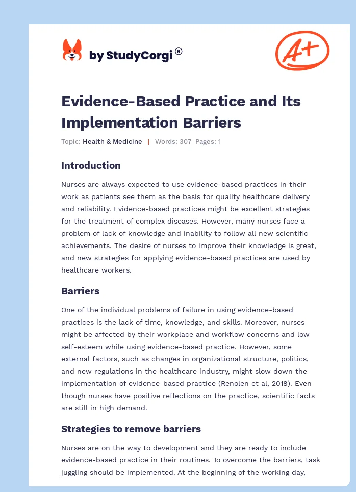 Evidence-Based Practice and Its Implementation Barriers. Page 1