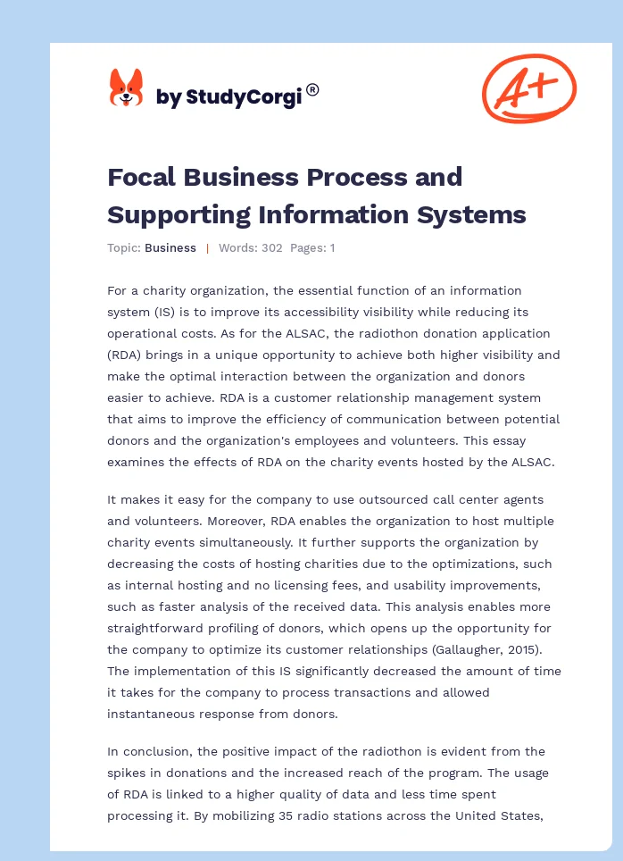 Focal Business Process and Supporting Information Systems. Page 1