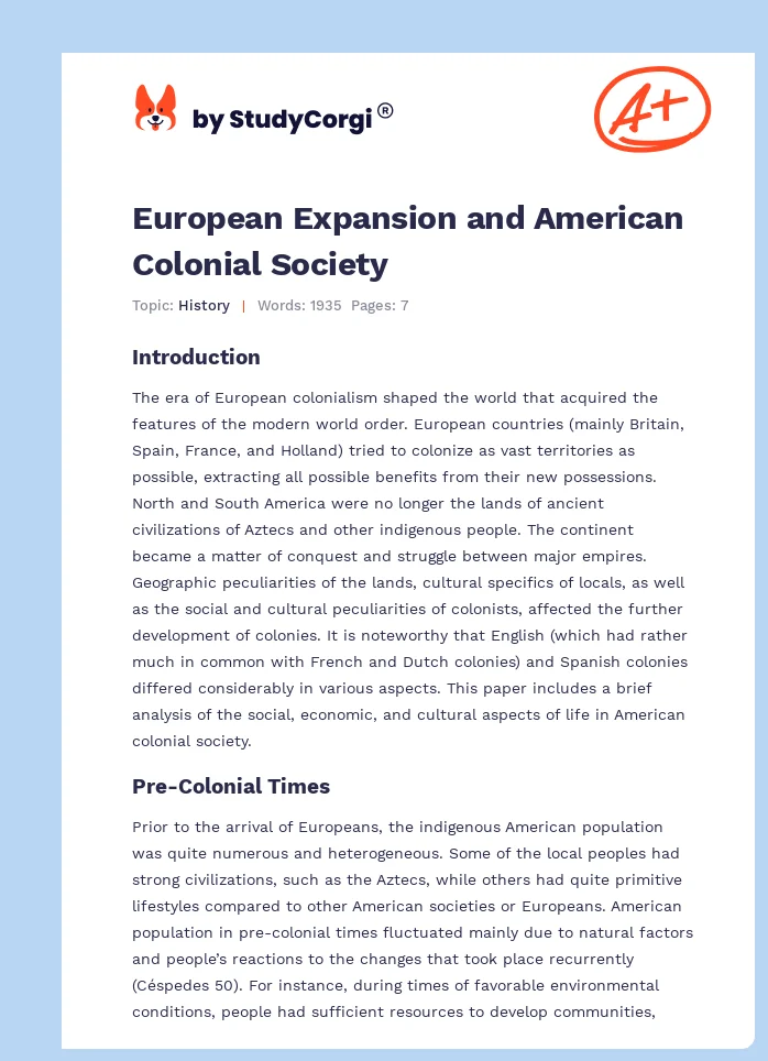 European Expansion and American Colonial Society. Page 1