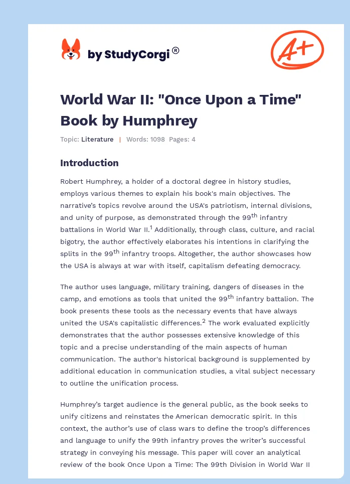 World War II: "Once Upon a Time" Book by Humphrey. Page 1