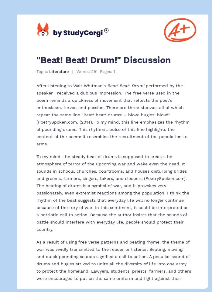 "Beat! Beat! Drum!" Discussion. Page 1