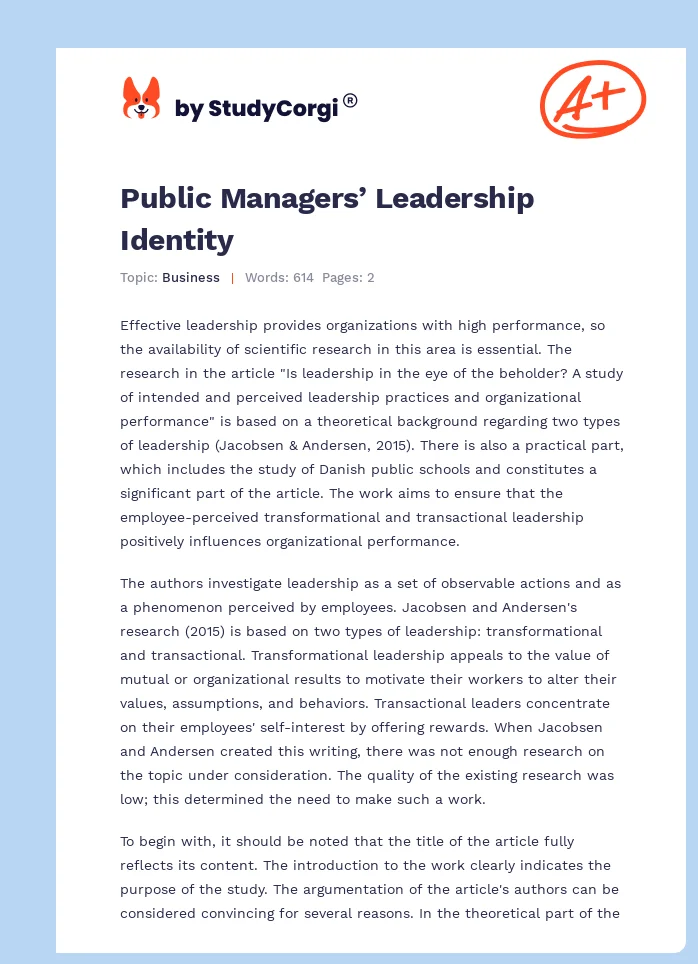 Public Managers’ Leadership Identity. Page 1