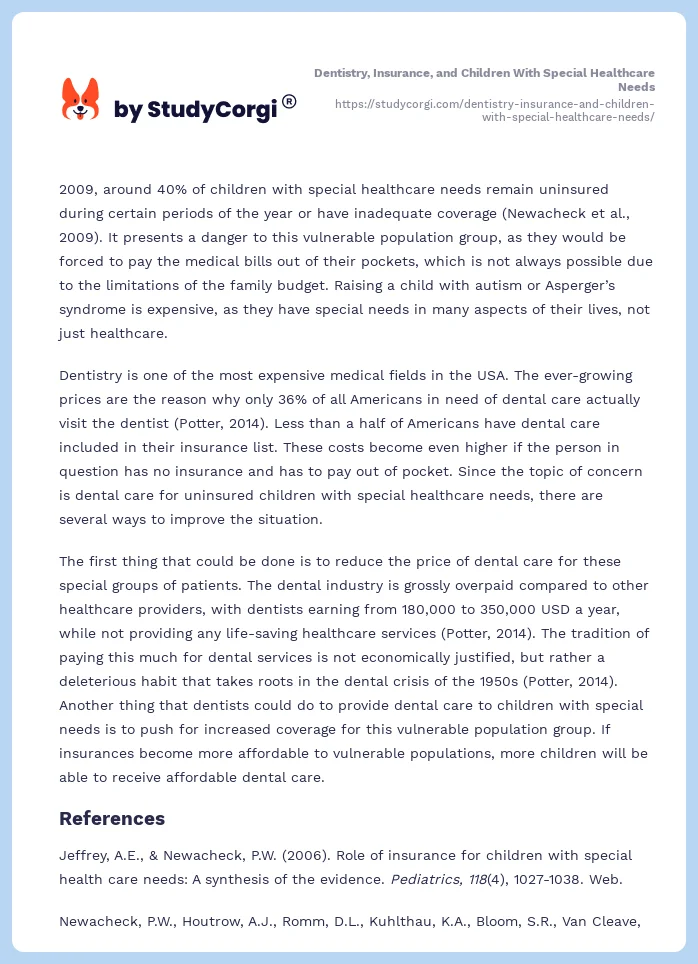 Dentistry, Insurance, and Children With Special Healthcare Needs. Page 2