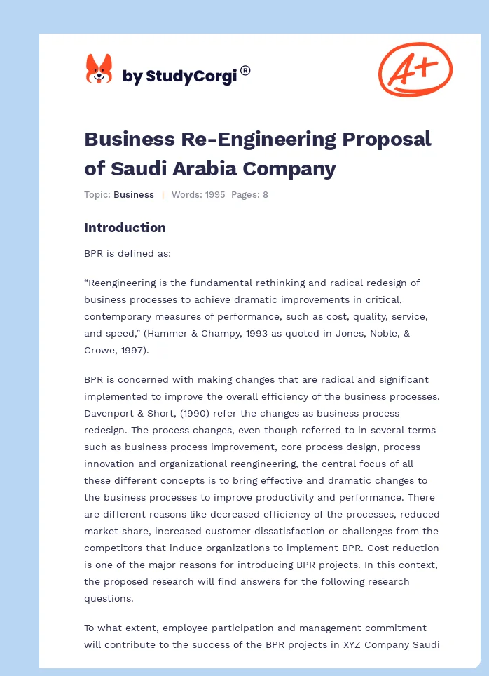 Business Re-Engineering Proposal of Saudi Arabia Company. Page 1
