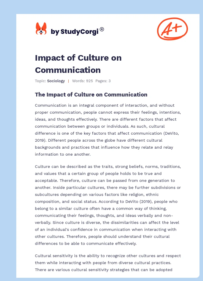 Impact of Culture on Communication. Page 1