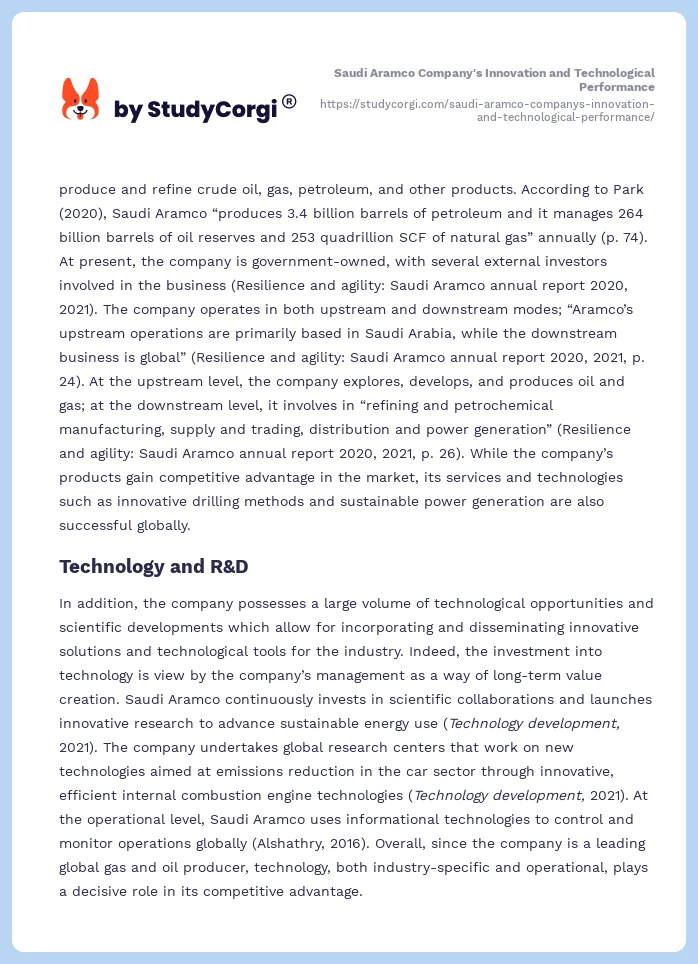 Saudi Aramco Company's Innovation and Technological Performance. Page 2