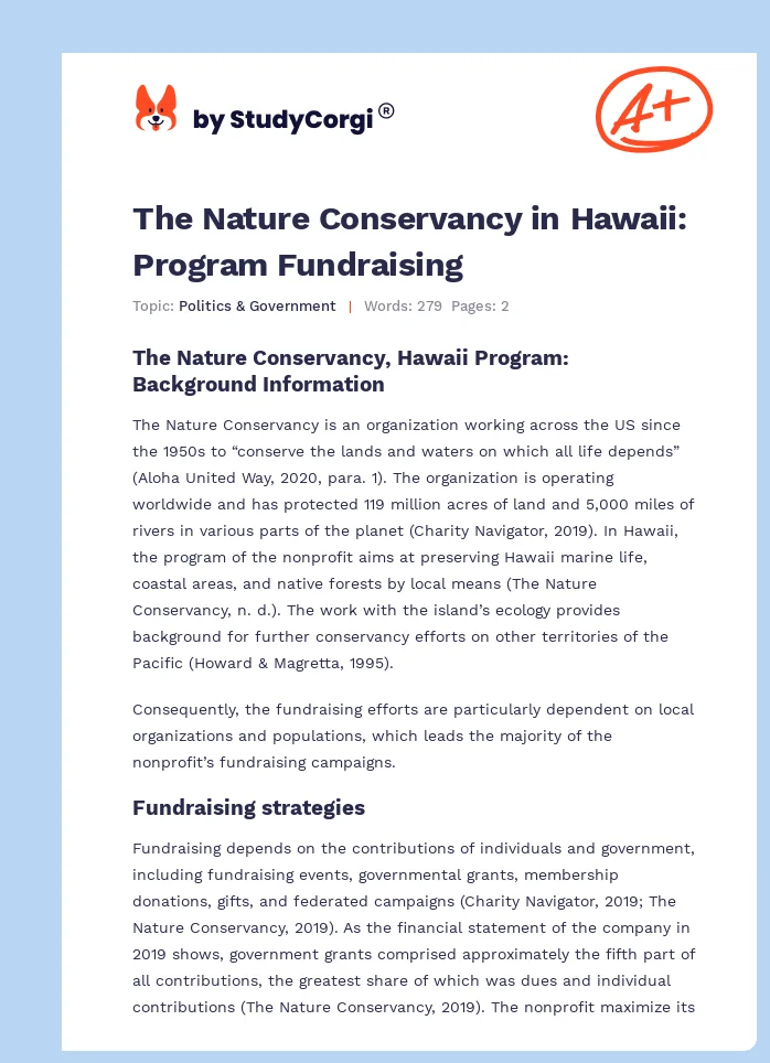 The Nature Conservancy in Hawaii: Program Fundraising. Page 1