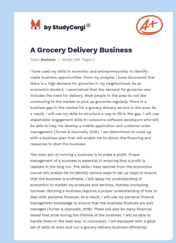 A Grocery Delivery Business. Page 1