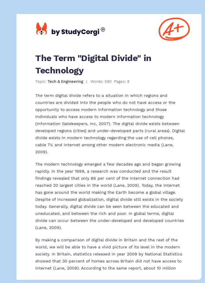 The Term "Digital Divide" in Technology. Page 1