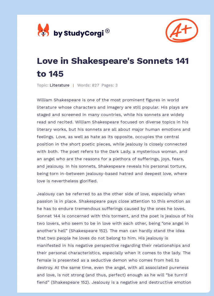 Love in Shakespeare's Sonnets 141 to 145. Page 1