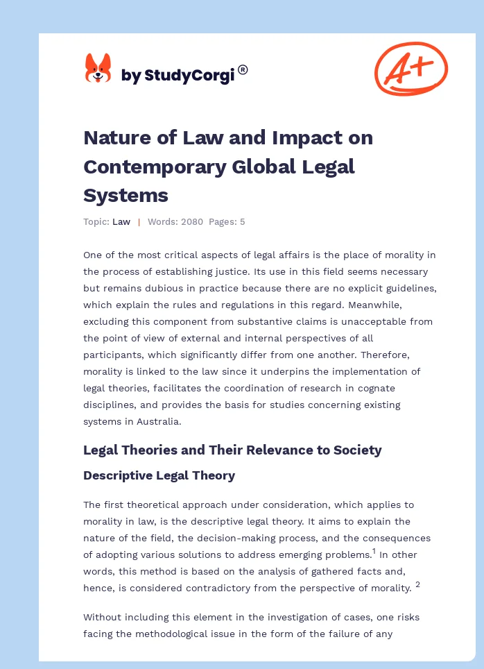 Nature of Law and Impact on Contemporary Global Legal Systems. Page 1