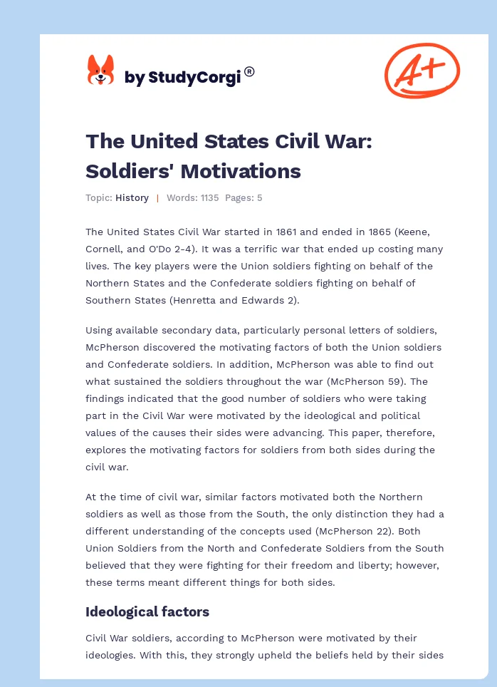 The United States Civil War: Soldiers' Motivations. Page 1