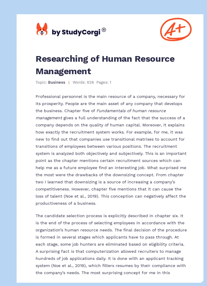 Researching of Human Resource Management. Page 1