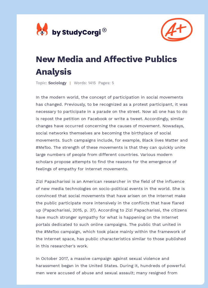 New Media and Affective Publics Analysis. Page 1