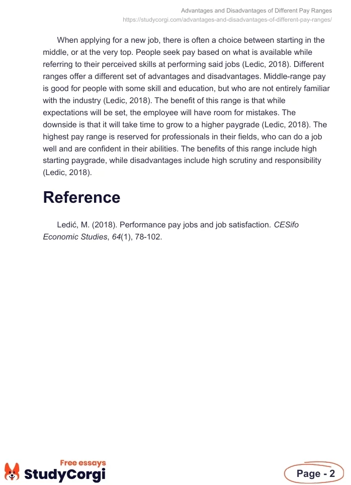 Advantages and Disadvantages of Different Pay Ranges. Page 2