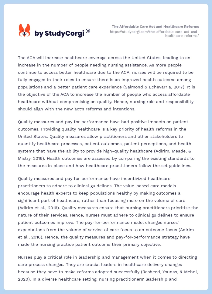 The Affordable Care Act and Healthcare Reforms. Page 2