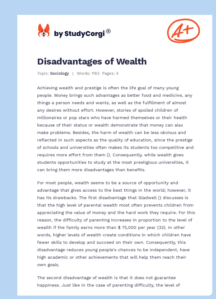 Disadvantages of Wealth. Page 1