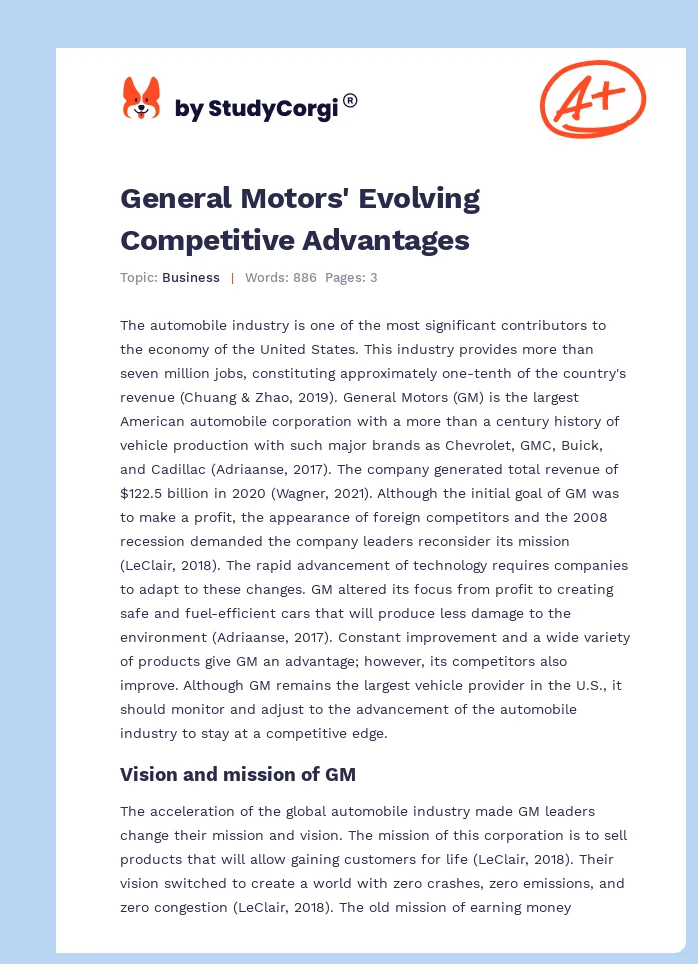 General Motors' Evolving Competitive Advantages. Page 1