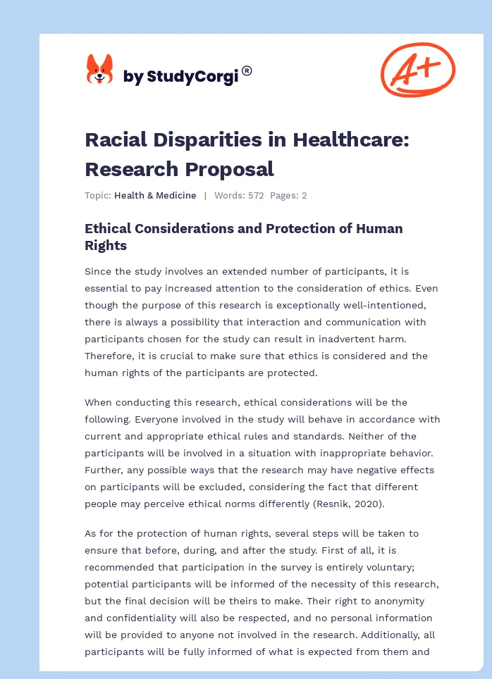 Racial Disparities in Healthcare: Research Proposal. Page 1
