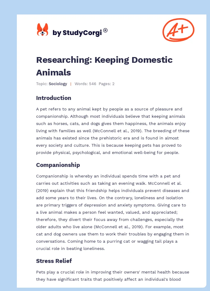 Researching: Keeping Domestic Animals. Page 1