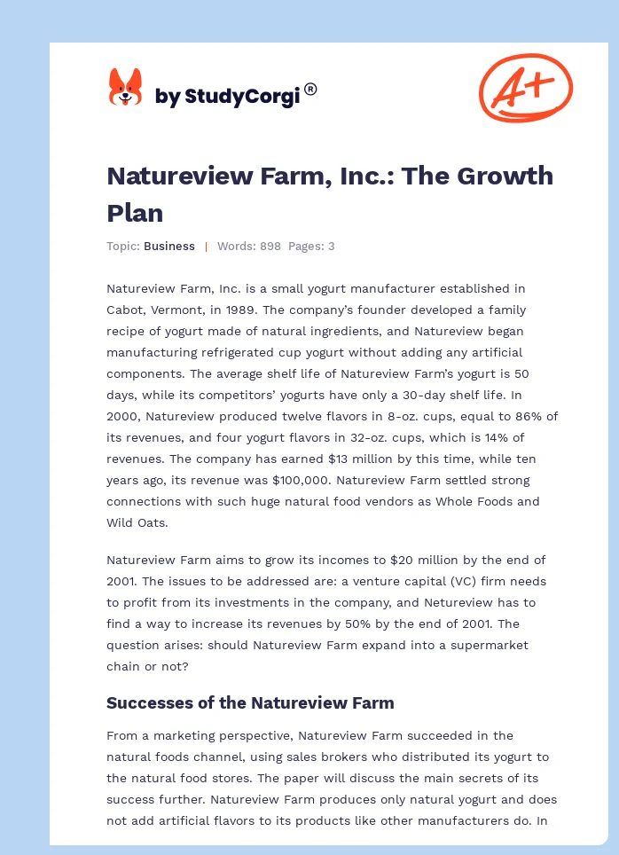 Natureview Farm, Inc.: The Growth Plan. Page 1