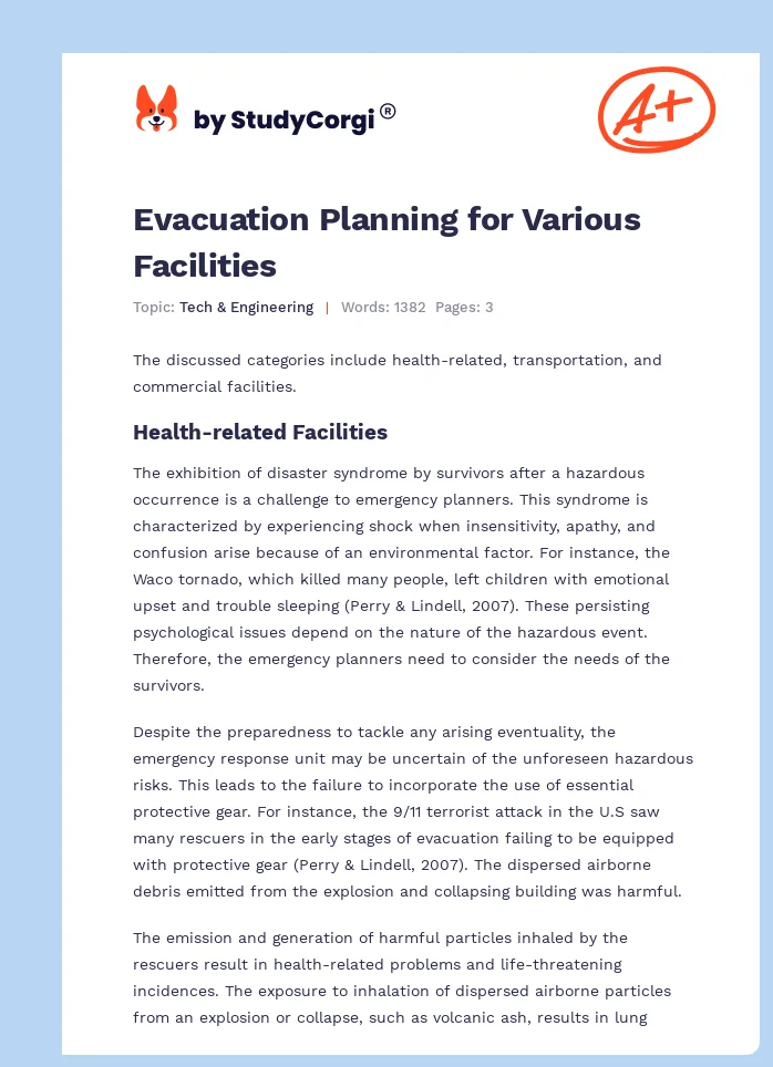 Evacuation Planning for Various Facilities. Page 1