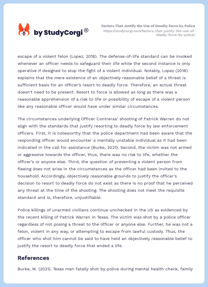 Factors That Justify the Use of Deadly Force by Police. Page 2