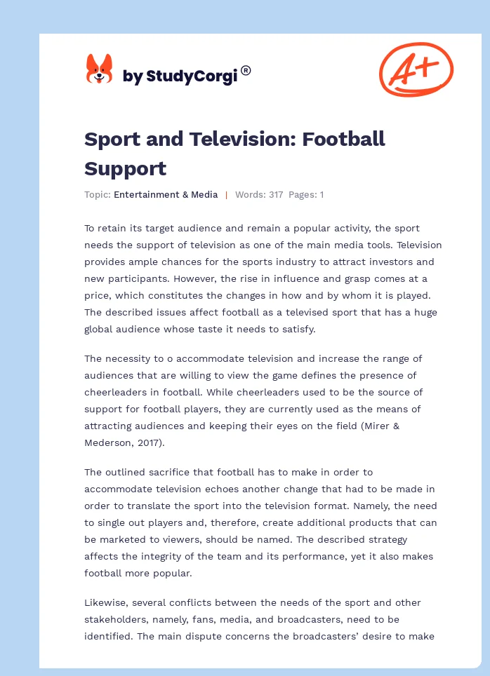 Sport and Television: Football Support. Page 1