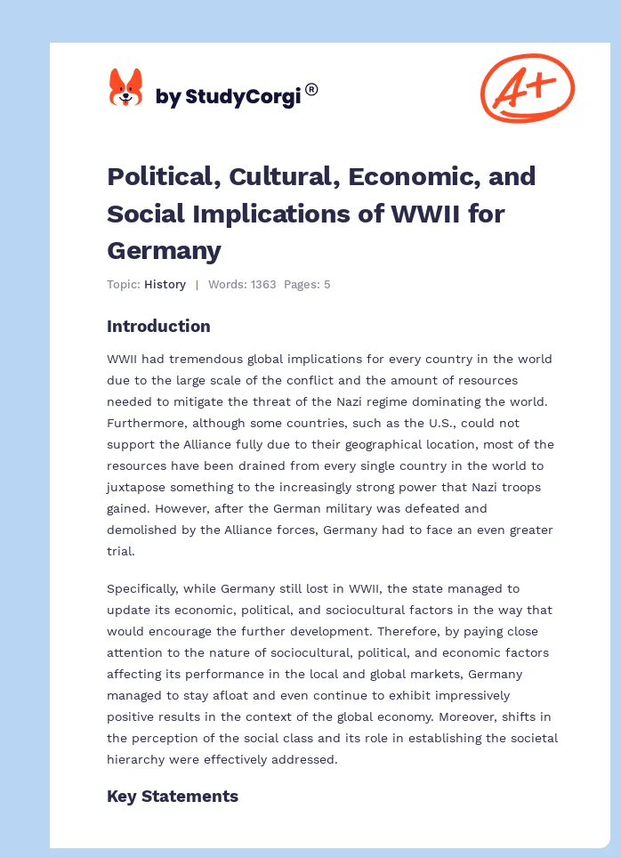 Political, Cultural, Economic, and Social Implications of WWII for Germany. Page 1