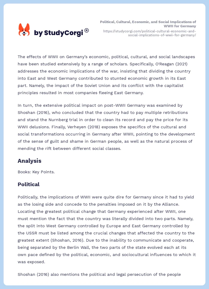 Political, Cultural, Economic, and Social Implications of WWII for Germany. Page 2