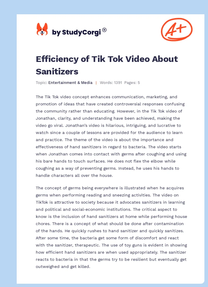 Efficiency of Tik Tok Video About Sanitizers. Page 1